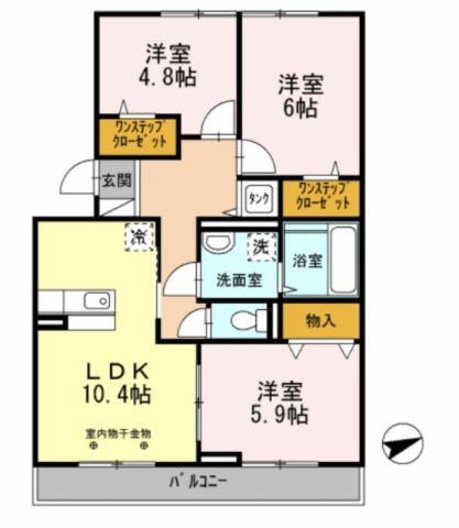 セジュールアカネ B棟(3LDK/1階)の間取り写真