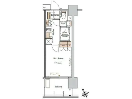 ブランシエスタ西船橋(1K/4階)の間取り写真