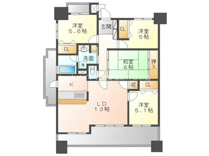 ロイヤルマンション豊橋公園(4LDK/5階)の間取り写真