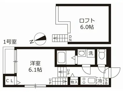 ハーモニーテラス大杉町II(1K/2階)の間取り写真