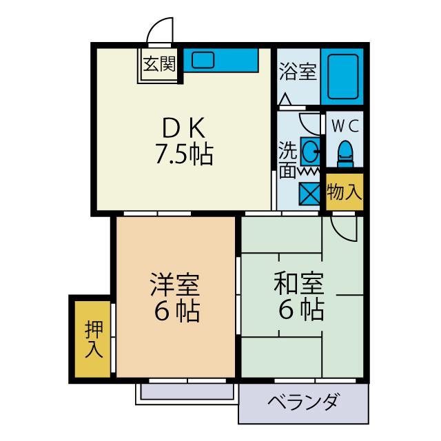 コーポ宮田B(2DK/2階)の間取り写真