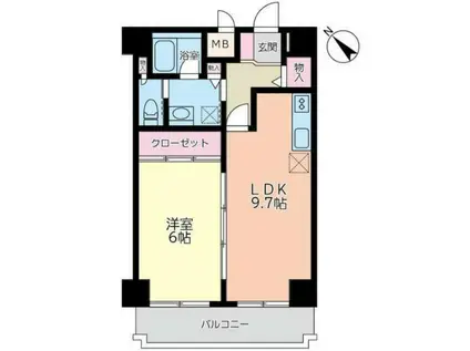 ピュアシティ横浜II(1LDK/6階)の間取り写真