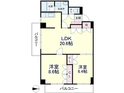 上浅田レジデンス(2LDK/2階)の間取り写真