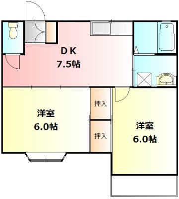 ドゥエルジョイ(2DK/1階)の間取り写真