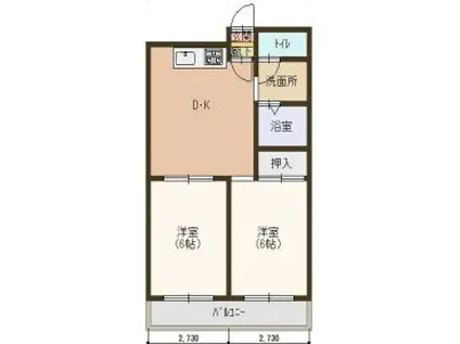 ロイヤルメゾン武庫之荘IV(2DK/2階)の間取り写真