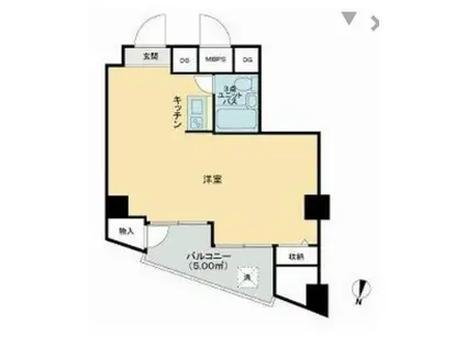 ライオンズマンション六本木(ワンルーム/1階)の間取り写真