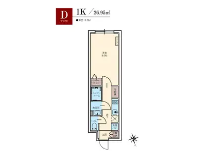 羽田六間堀レジデンス(1K/2階)の間取り写真