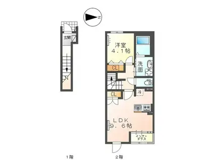ヴェルジェX(1LDK/2階)の間取り写真