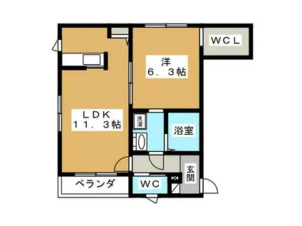 エクラージュ B(1LDK/1階)の間取り写真