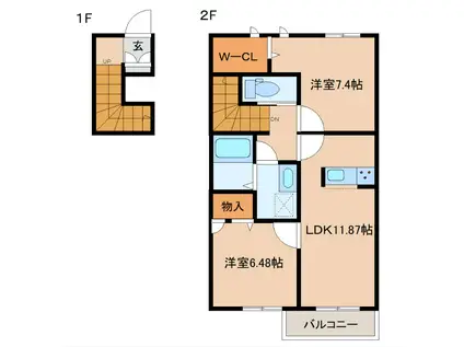 エスポワール桜C(2LDK/2階)の間取り写真