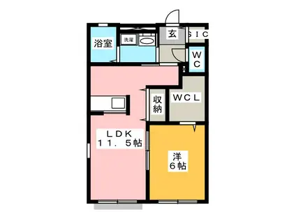 シティーレジデンス川口鳩ケ谷(1LDK/1階)の間取り写真