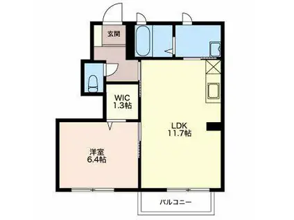 カーティアスB(1LDK/1階)の間取り写真