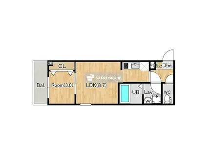 ジーメゾン狭山水野ブランカ(1LDK/1階)の間取り写真