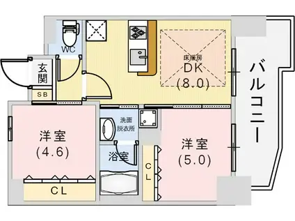 エステムコート神戸ハーバーランド前Vアクア(2DK/12階)の間取り写真