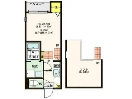 ハーモニーテラス福住町II(1K/1階)の間取り写真