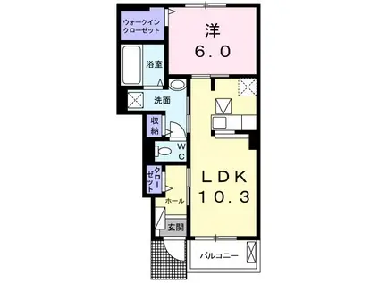 エアリーフォレスト A棟(1LDK/1階)の間取り写真