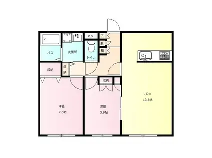 ウエスト・ヴィレッジ(2LDK/1階)の間取り写真