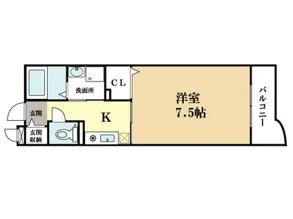 ランデュール岡本(1K/1階)の間取り写真