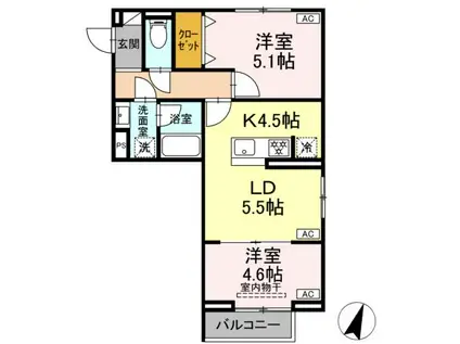 セレスティア中央 II(2LDK/3階)の間取り写真