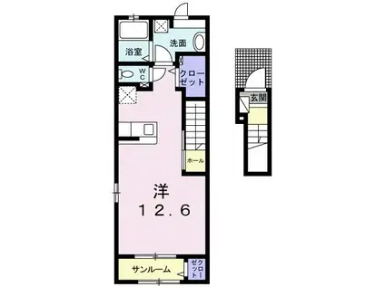 ウィステリア(ワンルーム/2階)の間取り写真