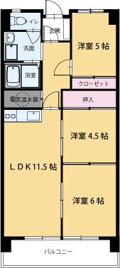 シャトレー壱號館(3LDK/4階)の間取り写真