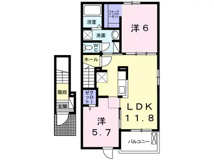 H・Tミニョン姫路(2LDK/2階)の間取り写真