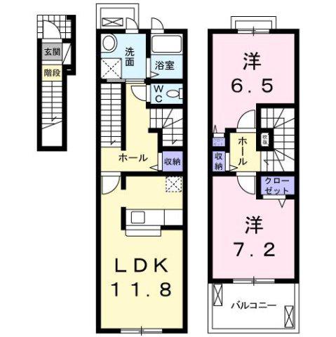 アミティエ東光(2LDK/2階)の間取り写真
