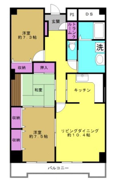 京王高尾マンション(3LDK/12階)の間取り写真