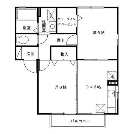 シャンポワールC(2DK/1階)の間取り写真