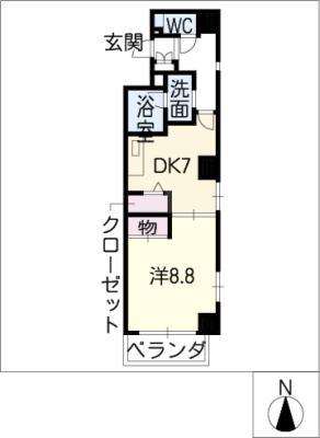 レジデンスカープ今池(1DK/3階)の間取り写真