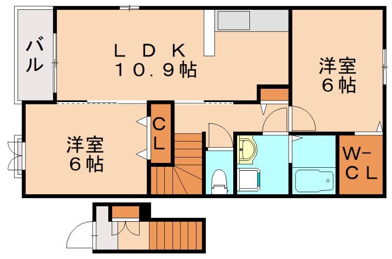 メゾングラースVI(2LDK/2階)の間取り写真