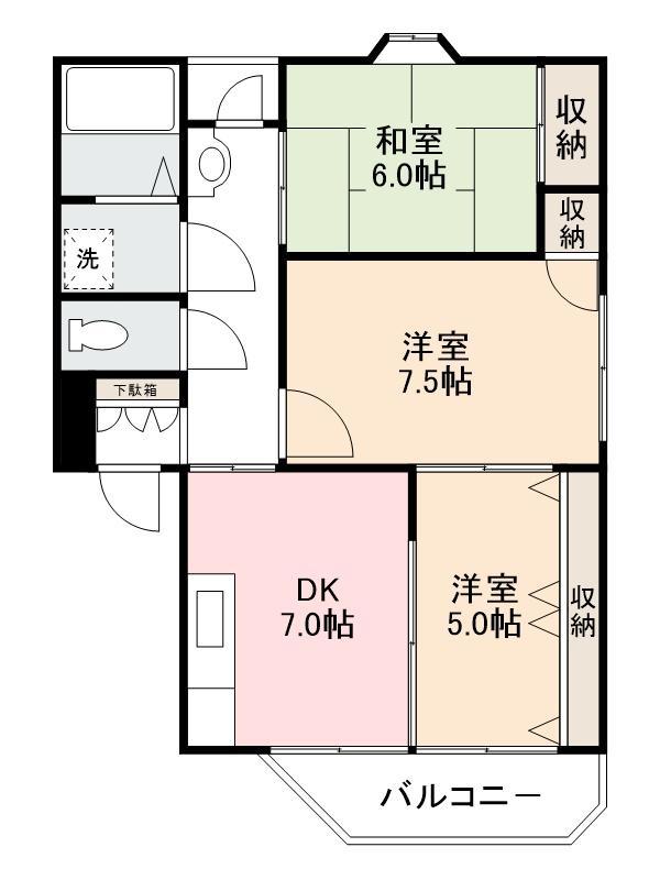 ライズマンション大町(3DK/3階)の間取り写真