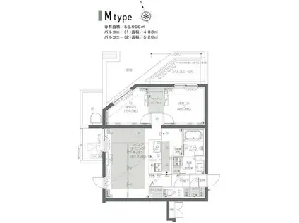 ZOOM新宿夏目坂(2LDK/3階)の間取り写真