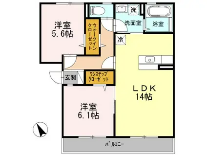 フルーレ・咲(2LDK/3階)の間取り写真