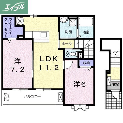 リバーガーデン(2LDK/2階)の間取り写真