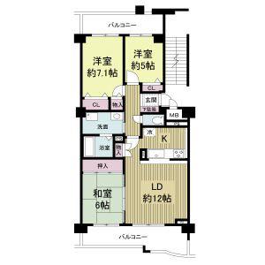 KDXレジデンス夙川ヒルズ 5番館(3LDK/3階)の間取り写真