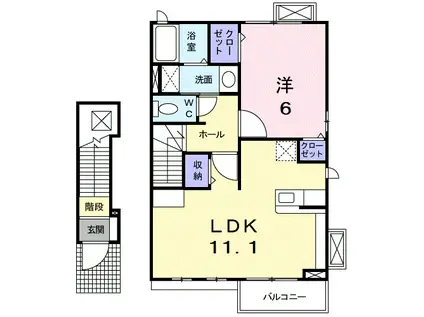 シュティルシェーネII(1LDK/2階)の間取り写真