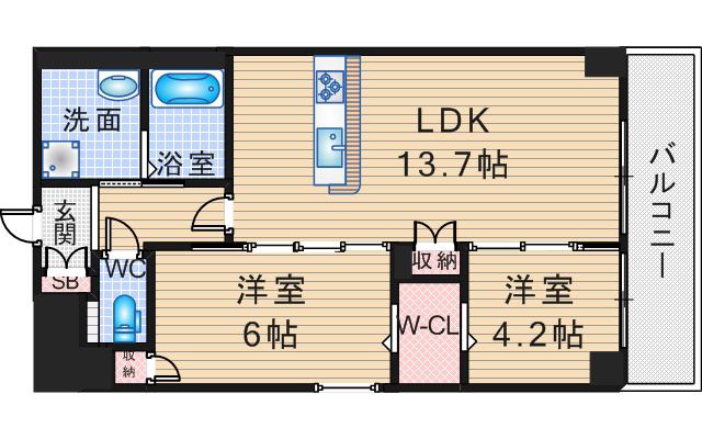 トリニティ豊中本町(2LDK/4階)の間取り写真