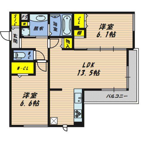 グランドール清水(2LDK/2階)の間取り写真