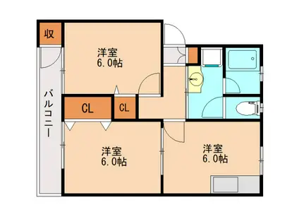 昇町コーポ(2DK/3階)の間取り写真