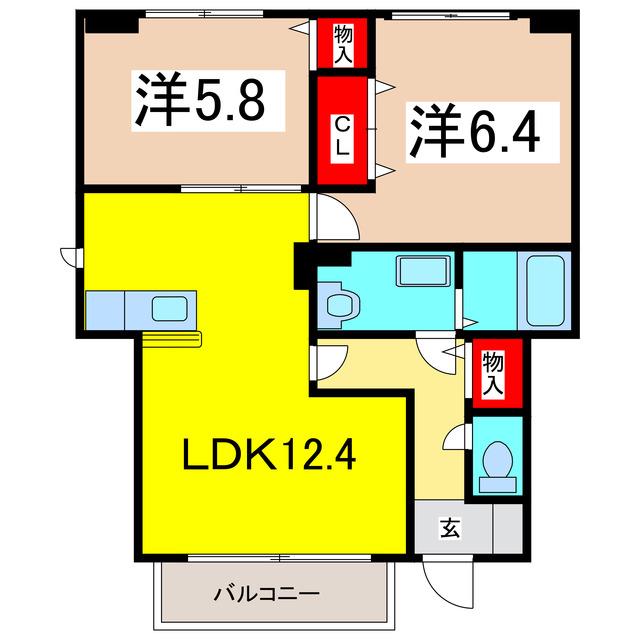 ヴィラフルールA(2LDK/1階)の間取り写真