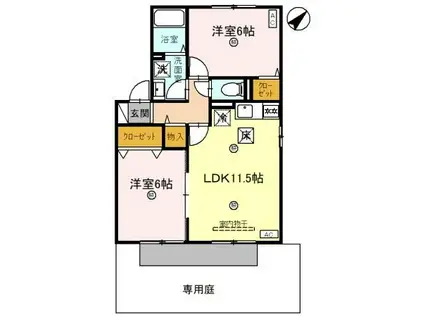 アルカディア B棟(2LDK/1階)の間取り写真