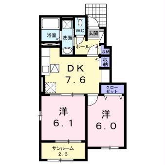 パール F・I(2DK/1階)の間取り写真