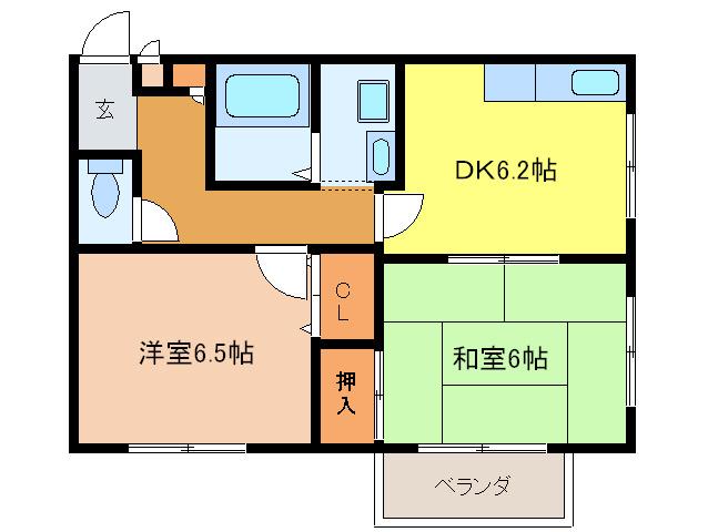 メイプルタウン(2DK/1階)の間取り写真