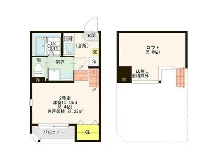 ハーモニーテラス中杉町II(1K/2階)の間取り写真