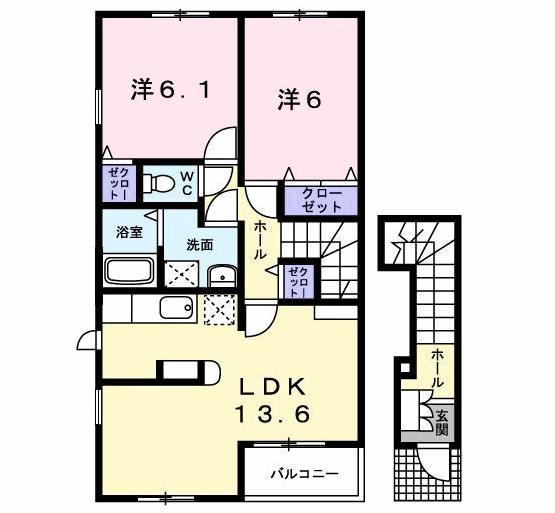 サンレミ葛原E(2LDK/2階)の間取り写真