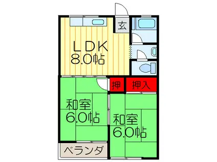 男山サンハイツB棟(2LDK/1階)の間取り写真