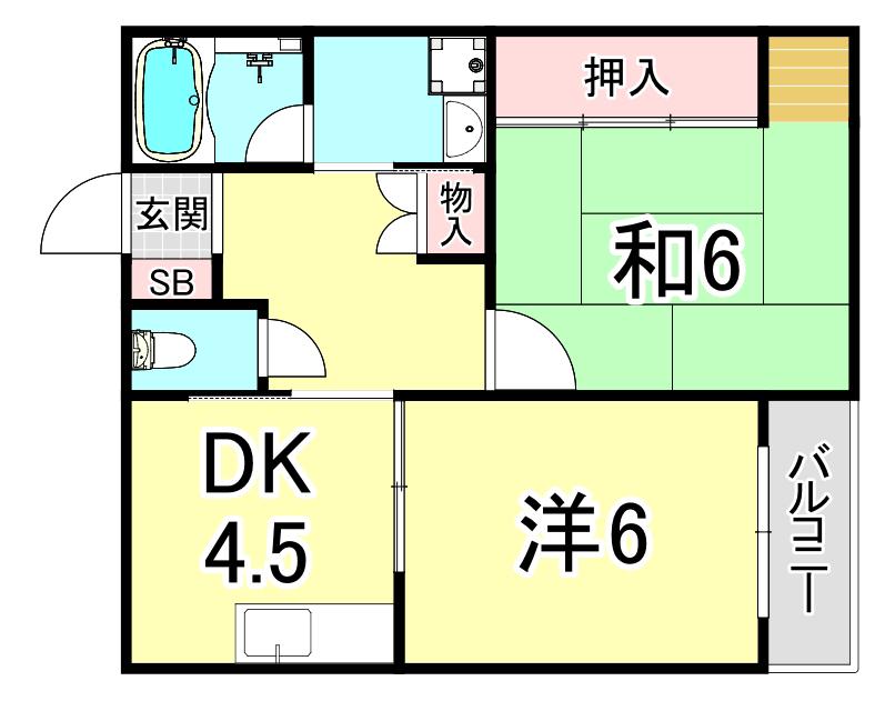 パールハイツ霞ヶ丘(2DK/2階)の間取り写真