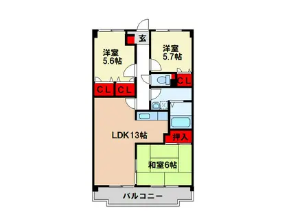 プレステージ塔原(3LDK/2階)の間取り写真