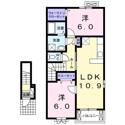 スカイダック(2LDK/2階)の間取り写真
